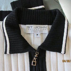 St John Black/Ivory Color Block Zip Up Cardigan